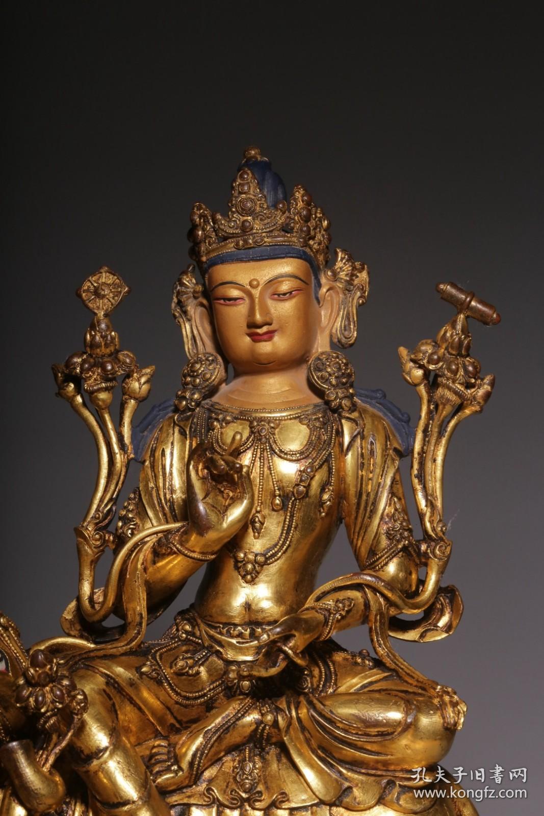 清代,铜鎏金普贤菩萨坐像