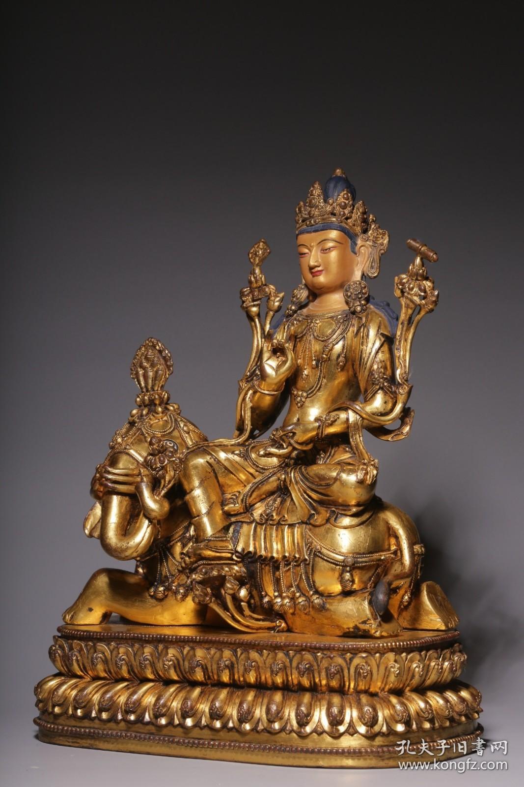 清代,铜鎏金普贤菩萨坐像
