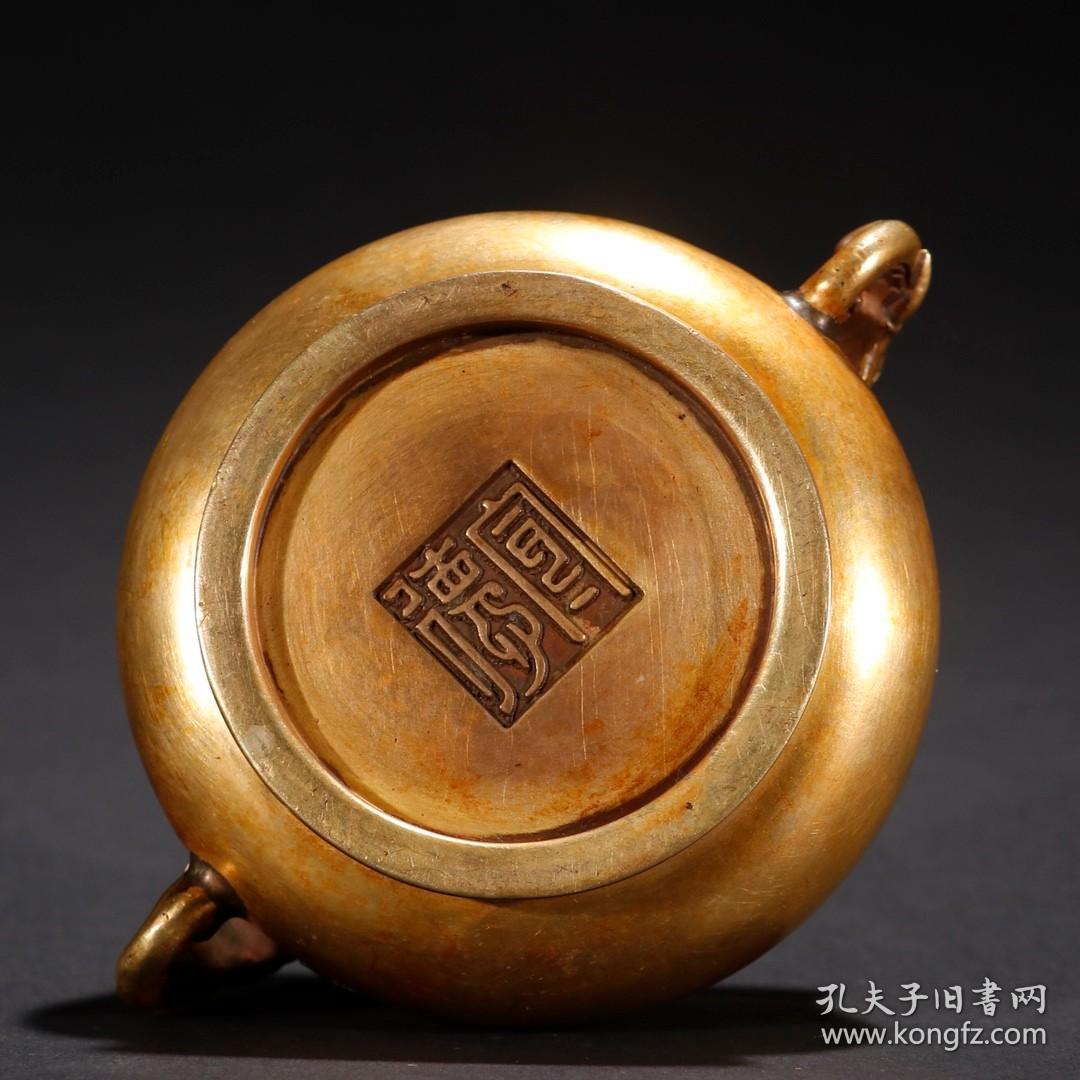 宣德款·铜鎏金象耳香炉