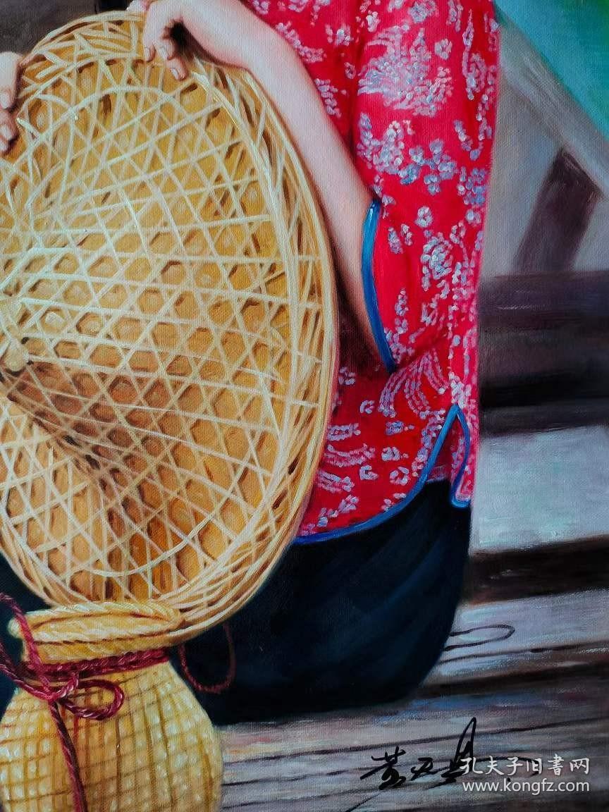 现代画家黄天恩手绘真迹《船家女》!画面形象逼真!栩栩如生!