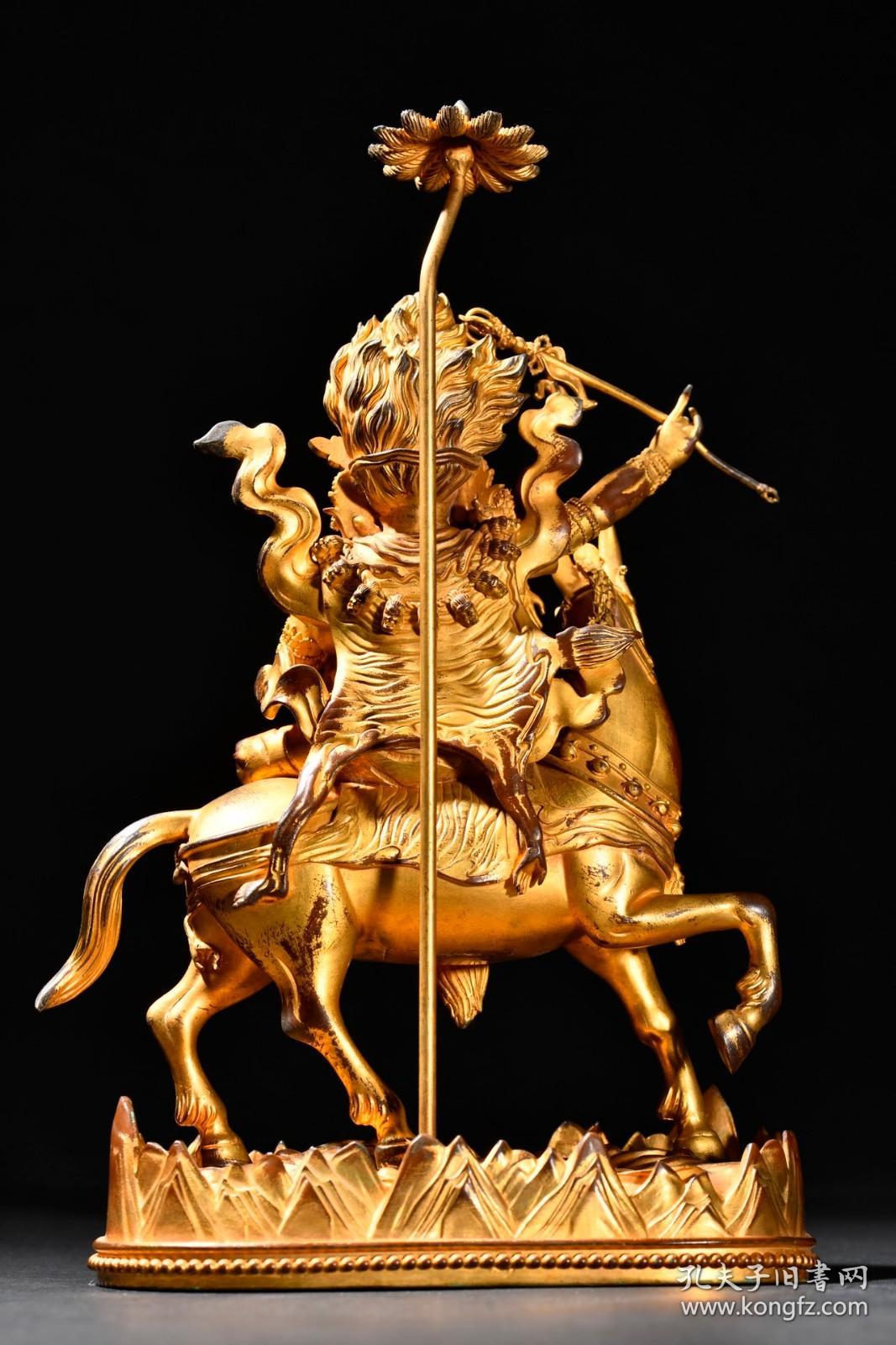 清代藏传 铜鎏金骡子天王造像.