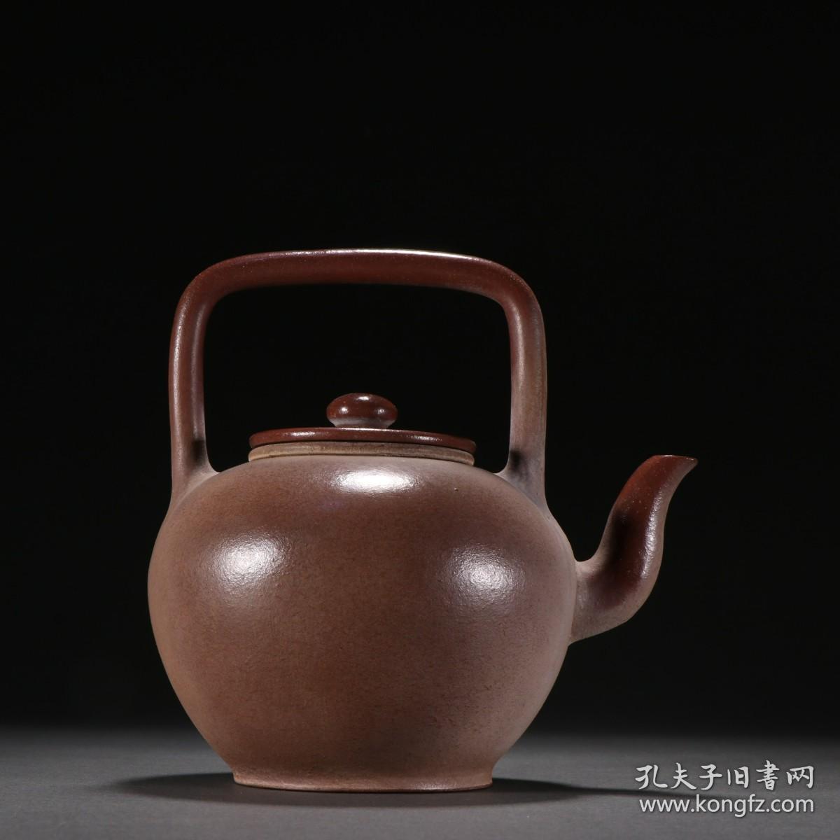 旧藏 陈子畦款 老紫砂素面提梁壶