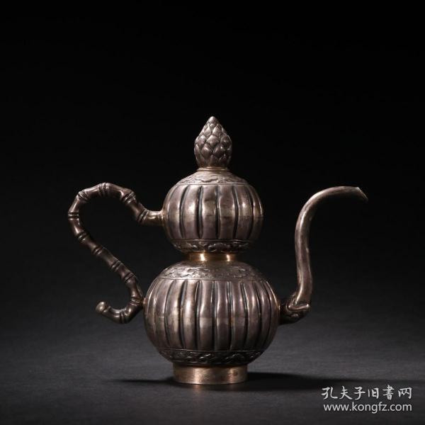舊藏 老純銀葫蘆酒壺