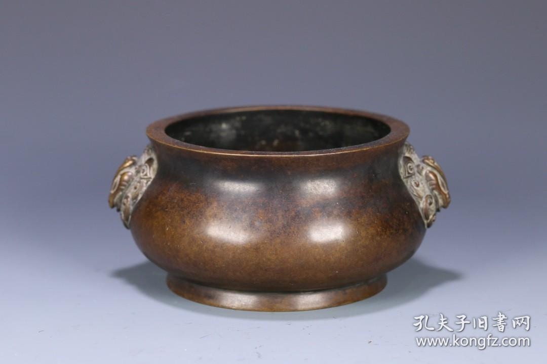 旧藏大明宣德年制款薄胎铜香炉