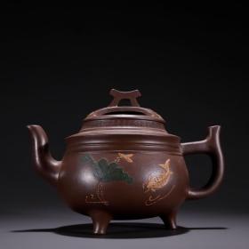 舊藏·顧景舟款紫砂連年有余茶壺