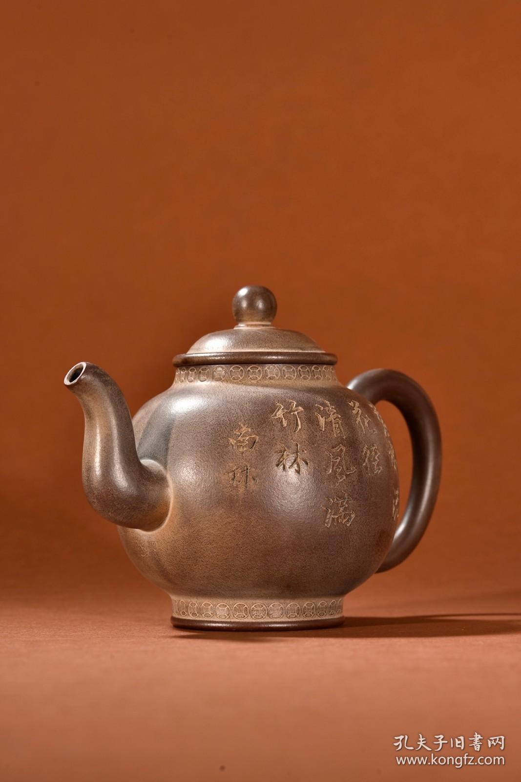 旧藏紫砂老料竹节纹茶壶