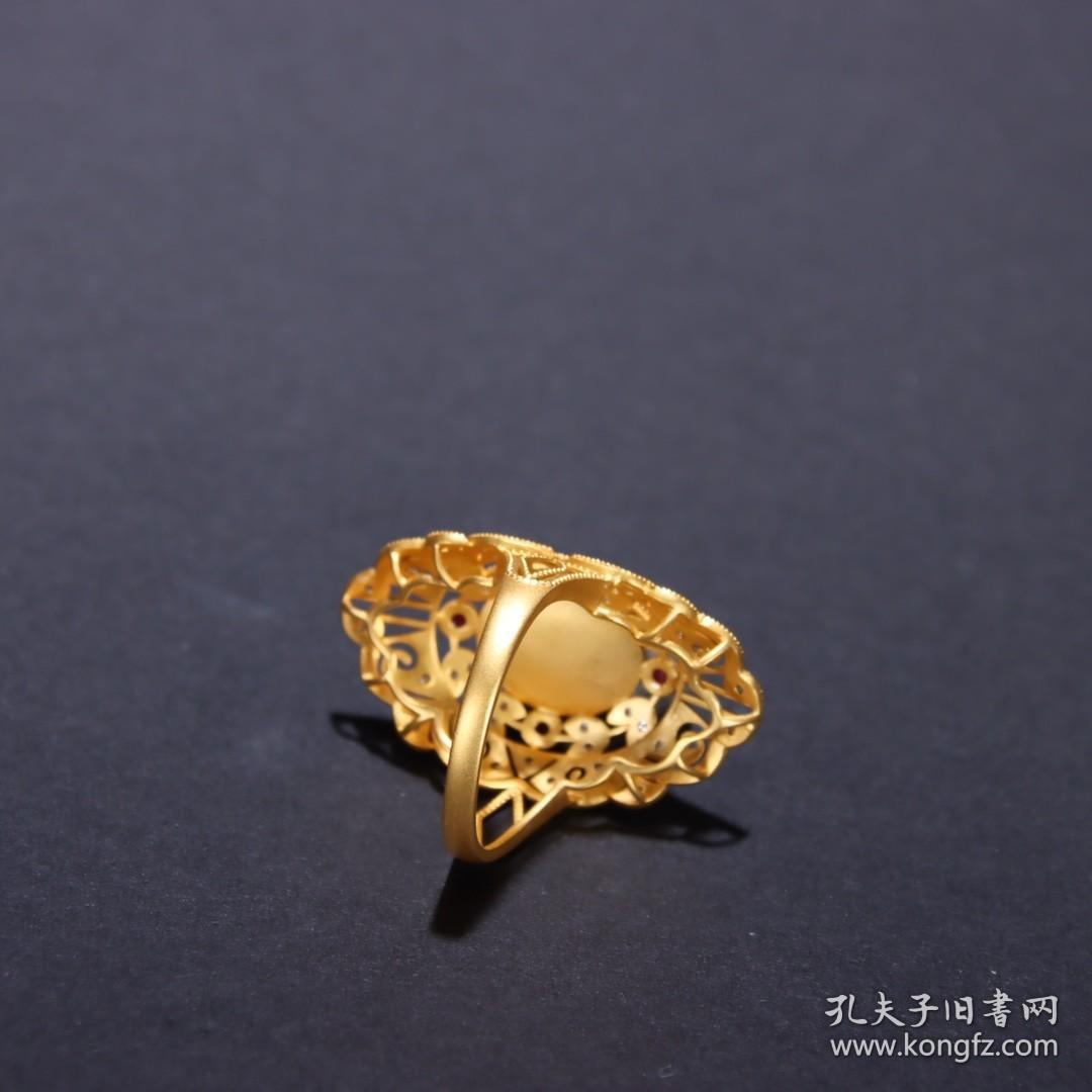 天然翡翠蛋面镶18k金女士戒指