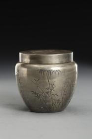 清晚，錫刻竹紋茶葉罐