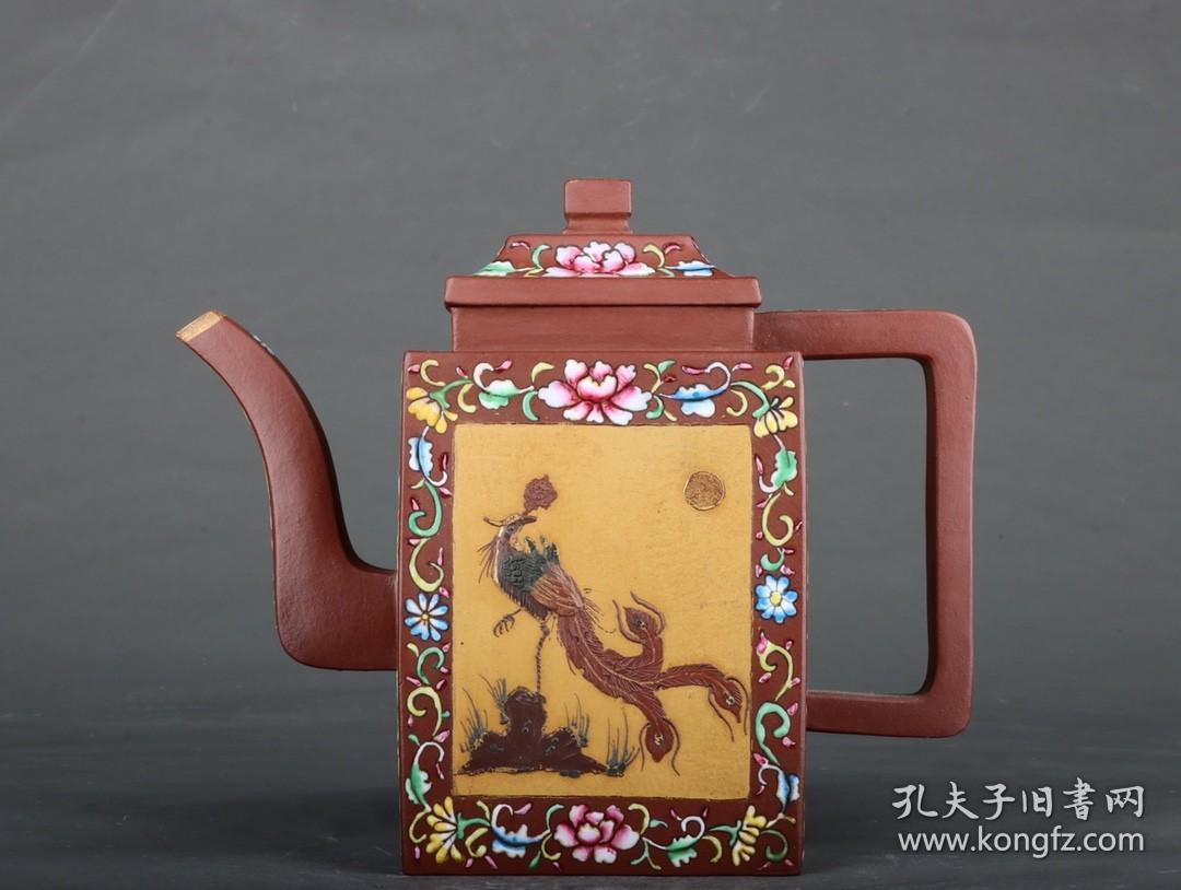 雍正御制 四方开窗泥绘珐琅彩描金紫砂壶