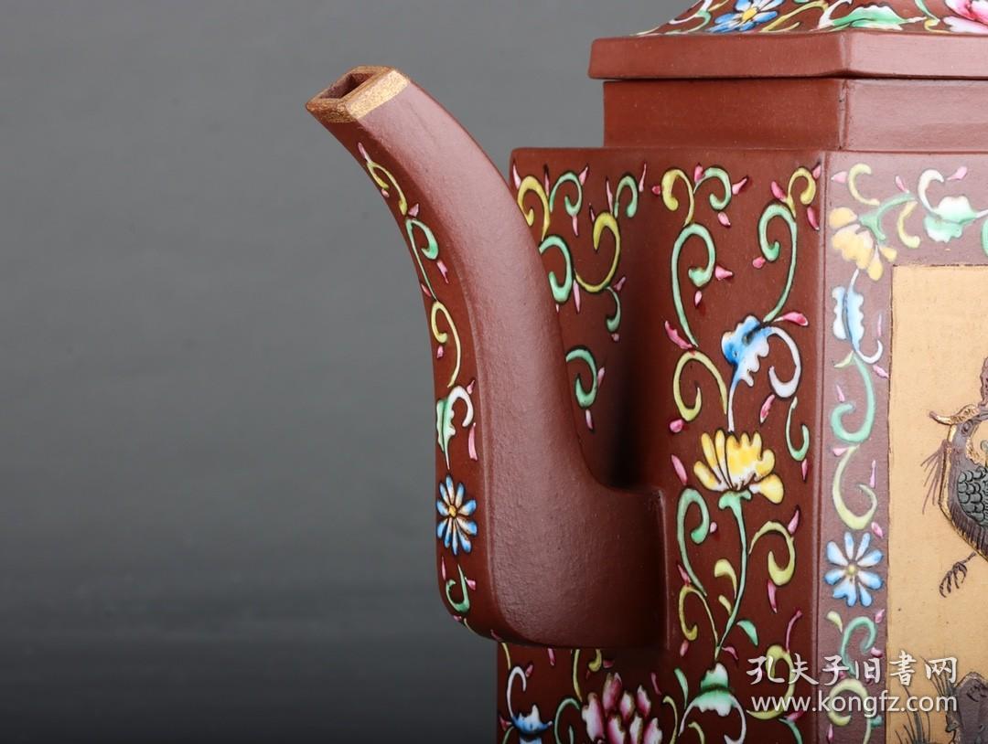 雍正御制 四方开窗泥绘珐琅彩描金紫砂壶