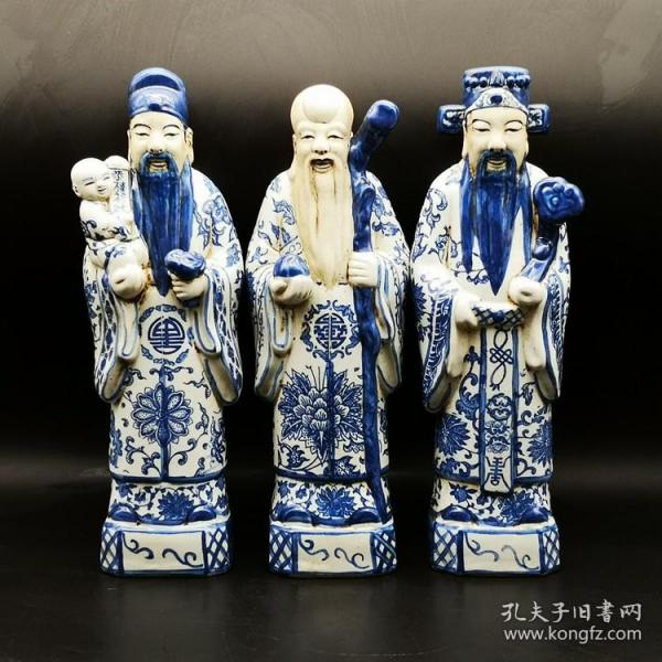 ◇旧蔵◇古美術中国古玩大清青花福禄壽三星雕像時代物A35 ...