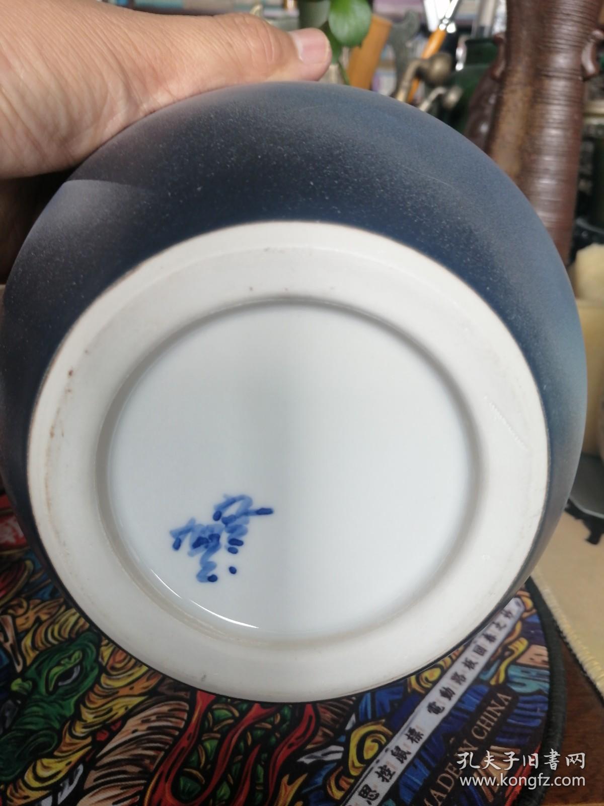 日本购回:九谷烧花瓶,花入(金银彩,仙鹤,青花底款)高26cm