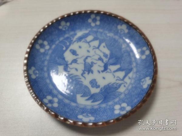 日本購回：日本茶道具--青花二龍戲珠小盤、壺承（老物件，胎體厚重、看好再拍，售出不退不換）