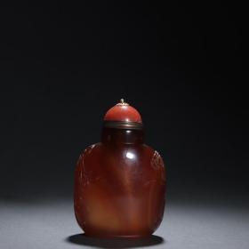 舊藏-  老瑪瑙螭龍紋鼻煙壺。