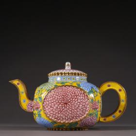 回流 銅胎畫琺瑯花卉紋茶壺