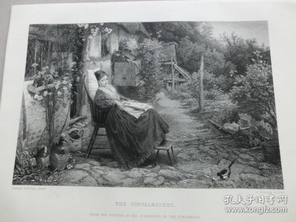 【百元包郵】《療養/休憩 》（THE CONVALESCENT） 1873年 鋼版畫  源自藝術日志 倫敦文切公司出品  紙張尺寸約31.2×23.5厘米  出自邁爾斯·伯基特·福斯特(BIRKET FOSTER )作品；雕刻師(C. COUSEN )