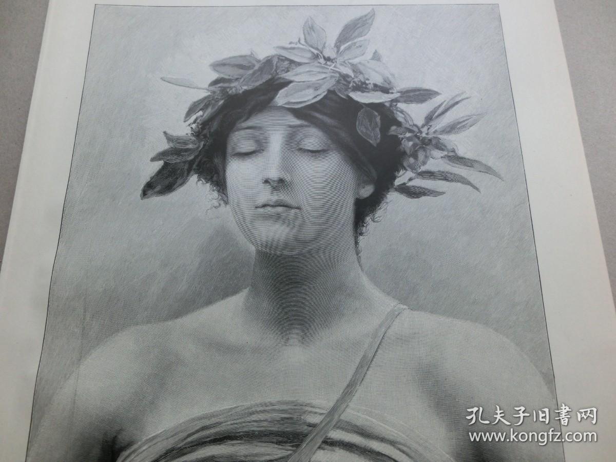 百元包邮1900年木刻版画月桂女神达芙妮纸张尺寸约408285厘米画幅尺寸