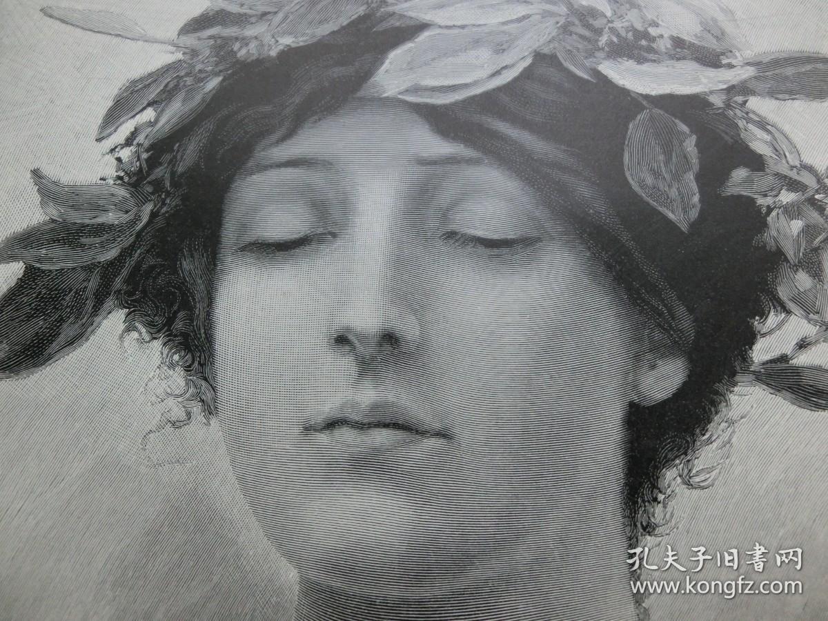 百元包邮1900年木刻版画月桂女神达芙妮纸张尺寸约408285厘米画幅尺寸