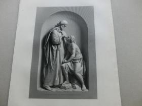 【百元包郵】《盲人重見光明》（GIVING SIGHT TO THE BLIND MAN） 1873年 鋼版畫  源自藝術日志 倫敦文切公司出品  紙張尺寸約31.2×23.5厘米