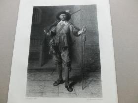 【百元包邮】《火绳枪手》（THE ARQUEBUSIER） 1873年 钢版画  源自艺术日志 伦敦文切公司出品  纸张尺寸约31.2×23.5厘米  比利时画家让·巴蒂斯特·马都(Jean-Baptiste Madou, 1797-1877年)绘画作品  J. B. MEUNIER雕刻