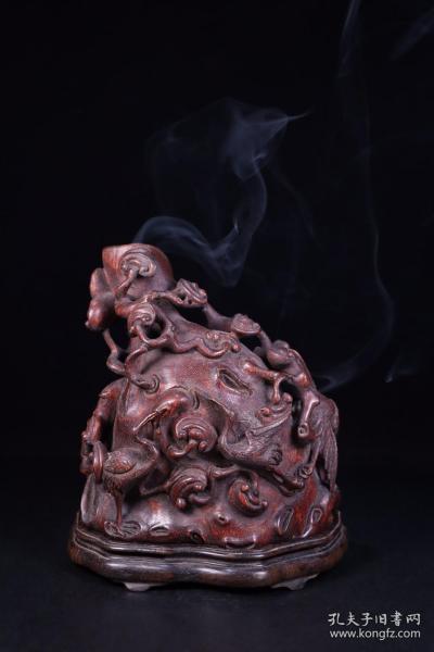 舊藏：老沉香木雕“長壽如意”香薰。