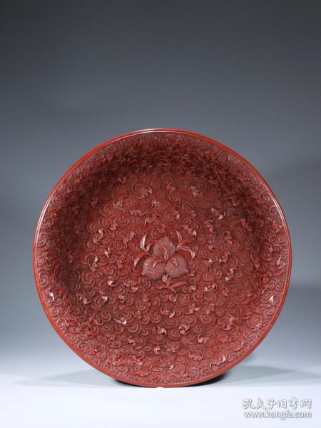 清代：剔紅漆器 福壽紋觀賞盤