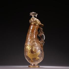 舊藏 老琉璃龍鳳紋酒杯