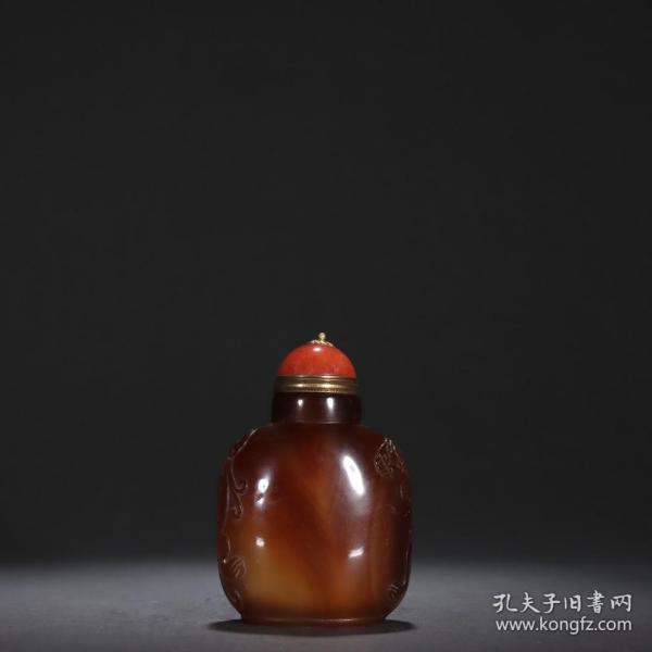 舊藏-老瑪瑙螭龍紋鼻煙壺。