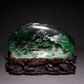 清 翡翠雕山水人物摆件。