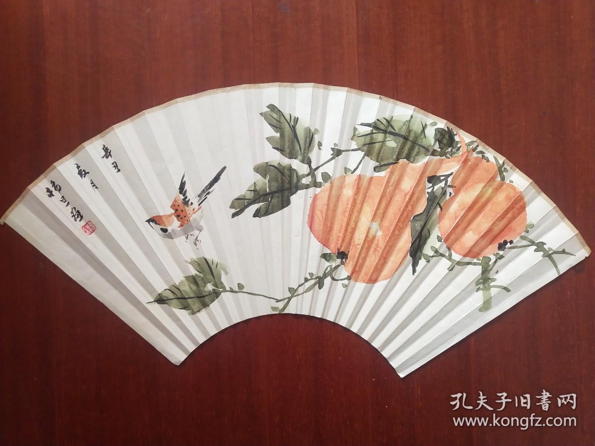 常州名家杨旦叶鹏飞合作扇面保真