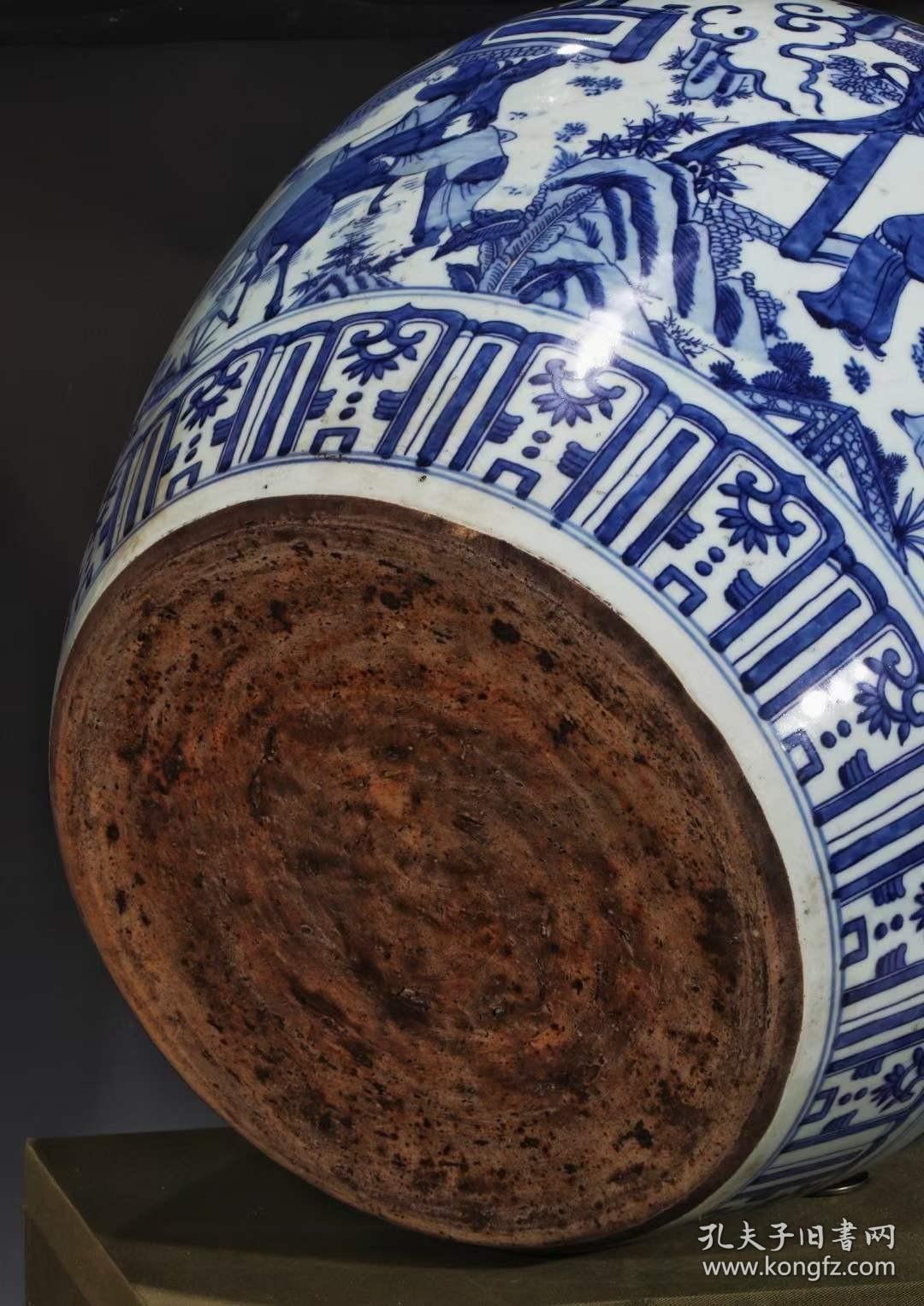 美品·款识"大明嘉靖年制"精工细作满工青花人物故事纹罐.