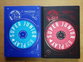 韩国原版，签名保真！SUPER JUNIOR 8 TH PLAY超级少年写真集 两册（韩国原版，16开硬精装彩印，英韩对照；两册合售，两张碟片，写真照片两枚，背面亲笔签名、题词。）