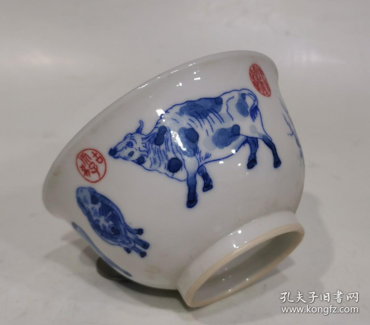 五牛图青花小碗