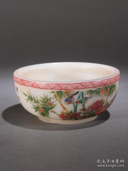 清乾隆 老料胎画珐琅花鸟纹碗