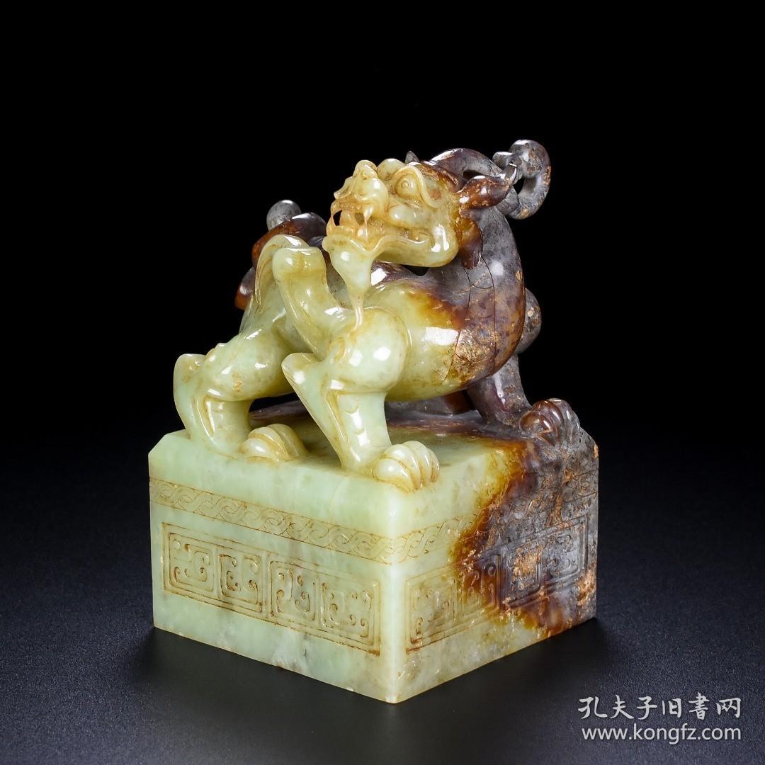 旧藏,高古和田玉瑞兽钮玉玺一套