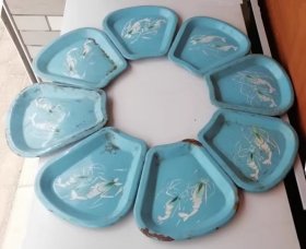 影视道具红玫瑰牌搪瓷大虾图案拼盘8个ZYTA1336