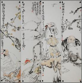 尹沧海，人物四条屏