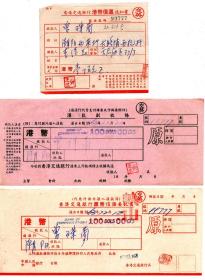 1963年：广东汕头潮阳【香港交通银行港币信汇通知书】港币、三张合售