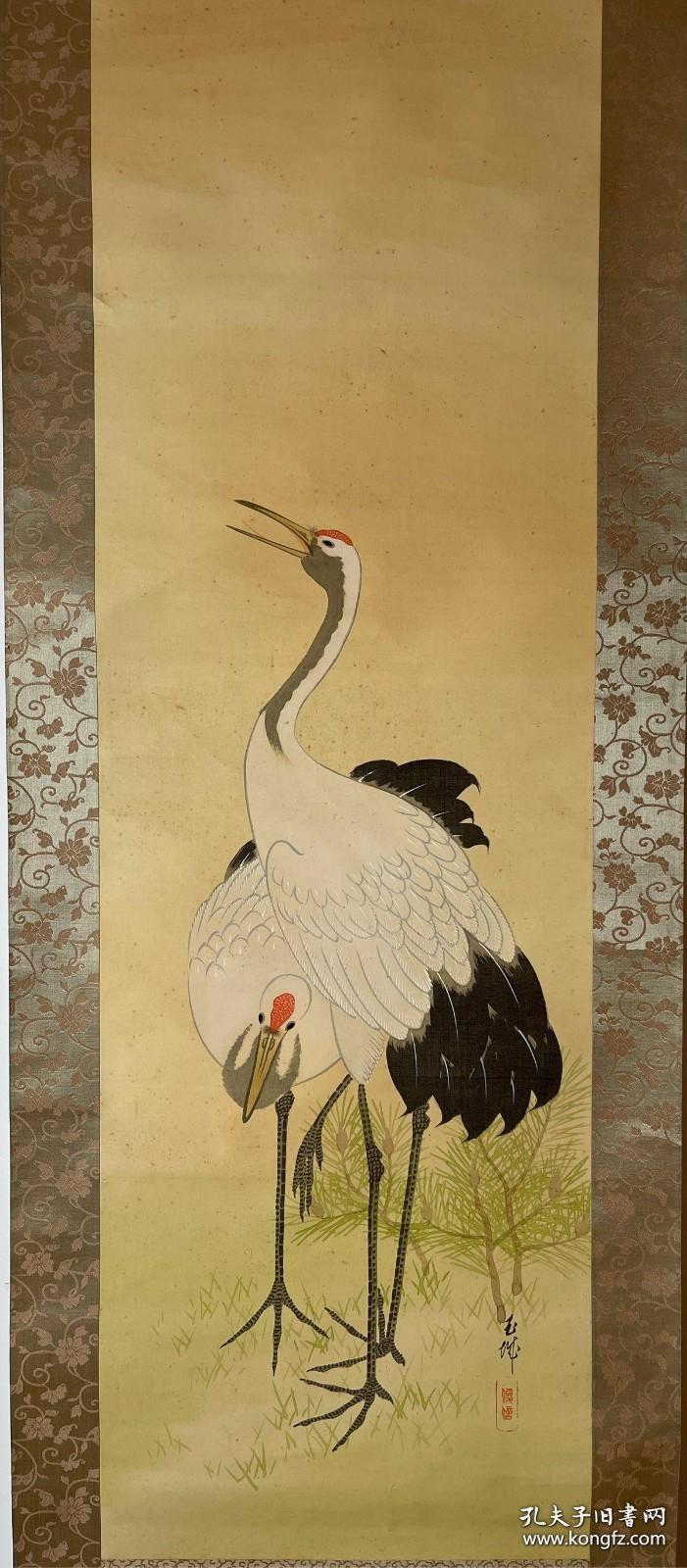 日本著名画家 益田玉城(1881--1955年)手绘【双鹤】