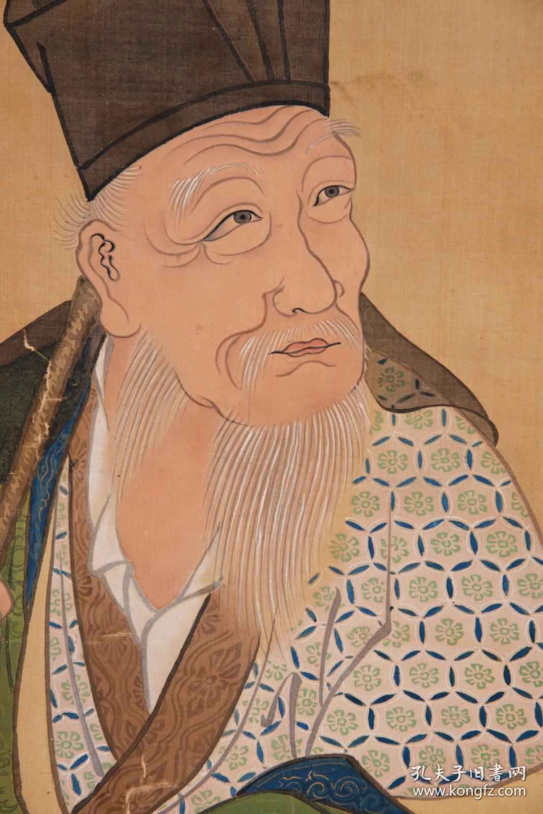 日本南极仙翁绢本立轴金粉勾绘保存较好大尺寸