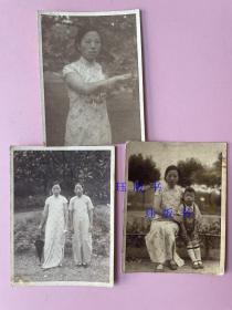 民国旗袍美女照片，3张合售，其中一张背后有铅笔字“中华民国念七年……摄于上海”