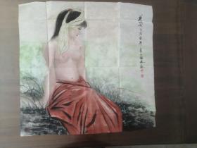 画家 丁福林 画作 一幅 ；兰花 、69x68 cm 。