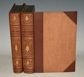1920年 H.G. Wells - The Outline of History 大文豪威尔斯通俗史学名著《世界史纲》全插图本初版本 3/4轧花小牛皮豪华装桢 大量精美插图 珍本2巨册全