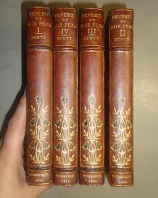 【补图】1822年- Sir Walter Scott – Peveril of the Peak 司各特名著《峰顶的佩弗里尔》极罕见第一版 野水牛皮花饰特装4册全