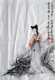 陈良敏  人物小中堂（光阴流不尽） 手绘国画作品