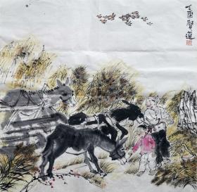 方贤道   人物斗方（金秋） 手绘国画作品
