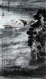 王涛 （东坡赤壁赋词意图） 山水人物中堂  写意国画手绘水墨画