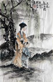 陈良敏  人物小中堂（三迁教子图） 手绘国画作品