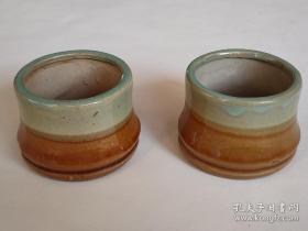 宜昌彩陶 茶杯一对 漂亮稀见
