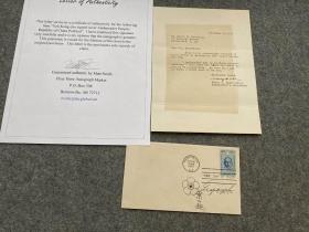 叶公超签，亲笔签名封一个中英文签名（近代著名外交家、文学家， 首日封一枚 ，保真，1961年双十节庆典签的，附秘书签名回信）
